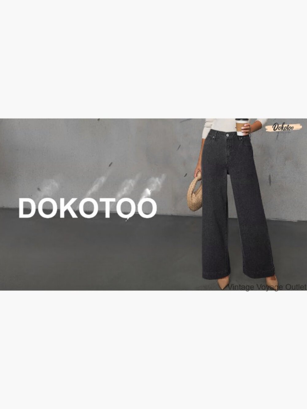 High Waisted Wide Leg Stretch Denim Pants with Pockets - Picture 7 of 7